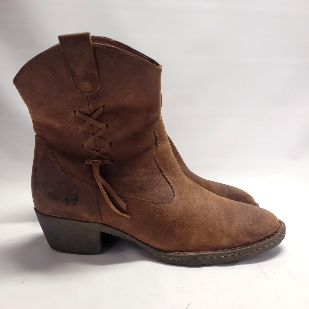 Born Karin Country Western Distressed Brown Leather Ankle Boots Womens 10 - Picture 6 of 14